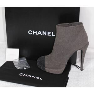 CHANEL GLITTER CAP TOE CC ANKLE BOOTS BOOTIES HEELS 39.5 AUTHENTIC BOX!
